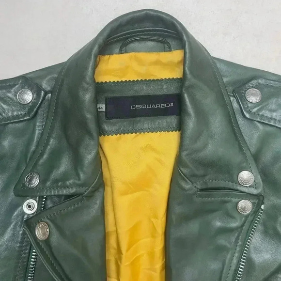 DSquared2 Men's Green Equine Leather Biker Jacket - Luxurious Designer Outerwear - Picture 8 of 9